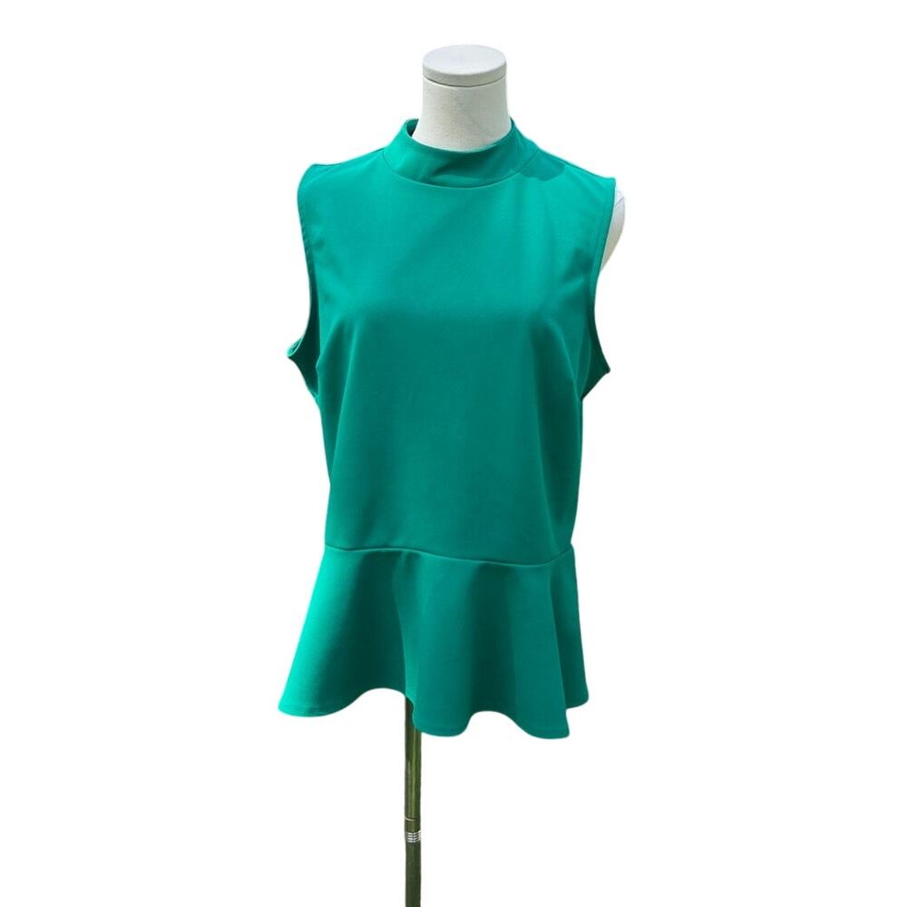 Banana Republie Emerald Green Mock Neck Peplum Shell Womens Size L